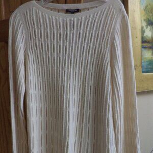 LAFAYETTE 148 IVORY CREAM Sweater with Sheer Panels ~ Size: Large  NEW $498